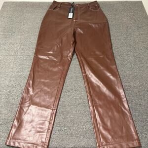 White Fox Boutique Truth Be Told Pants Women XL Chocolate Faux Leather High Rise